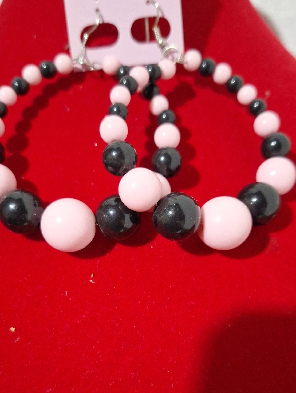 Pink and Black Beaded Hoop Earrings - Women Jewelry